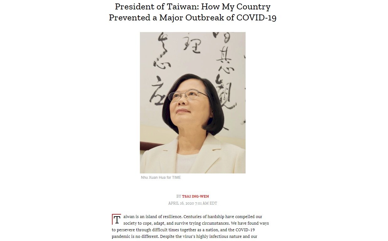 Tsai shares Taiwan’s pandemic response with TIME magazine