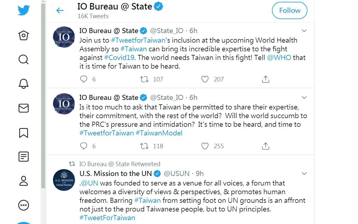 US starts online campaign for Taiwan to participate in the WHA and UN