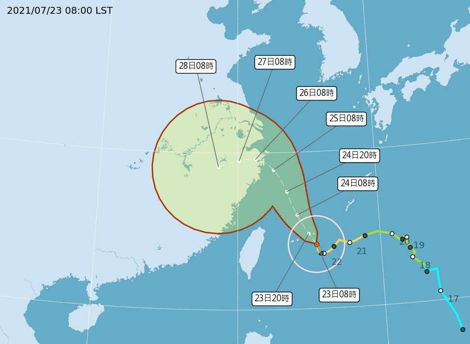 Typhoon In-Fa to pass close to Taiwan Friday evening