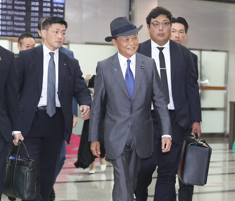 Japan’s former Prime Minister Taro Aso arrives in Taiwan to give a keynote speech at Indo-Pacific Security Dialogue