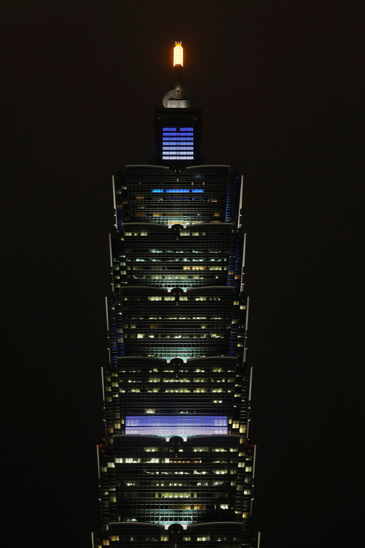 Taipei 101 displays colors of Israeli flag amidst conflict in Gaza