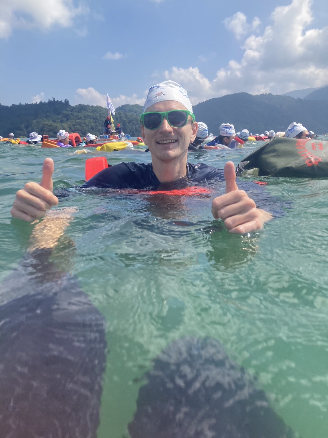 Sun Moon Lake swimming with Fil