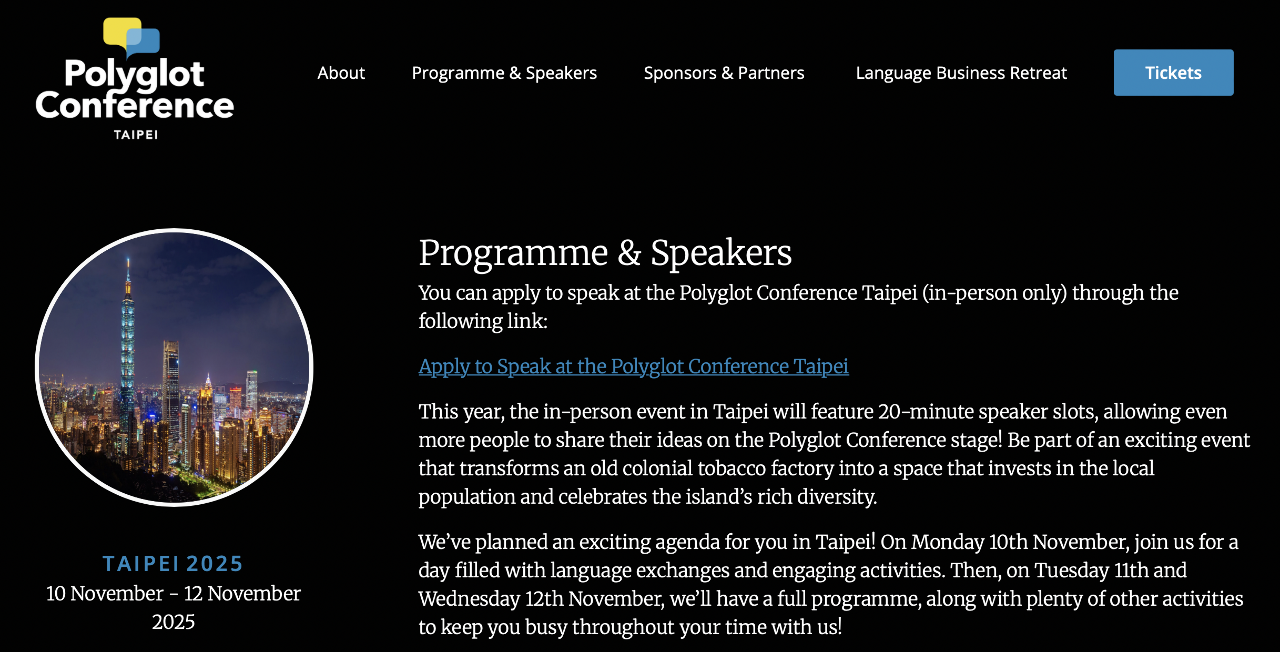 Polyglot Conference to be held in Taiwan for the first time